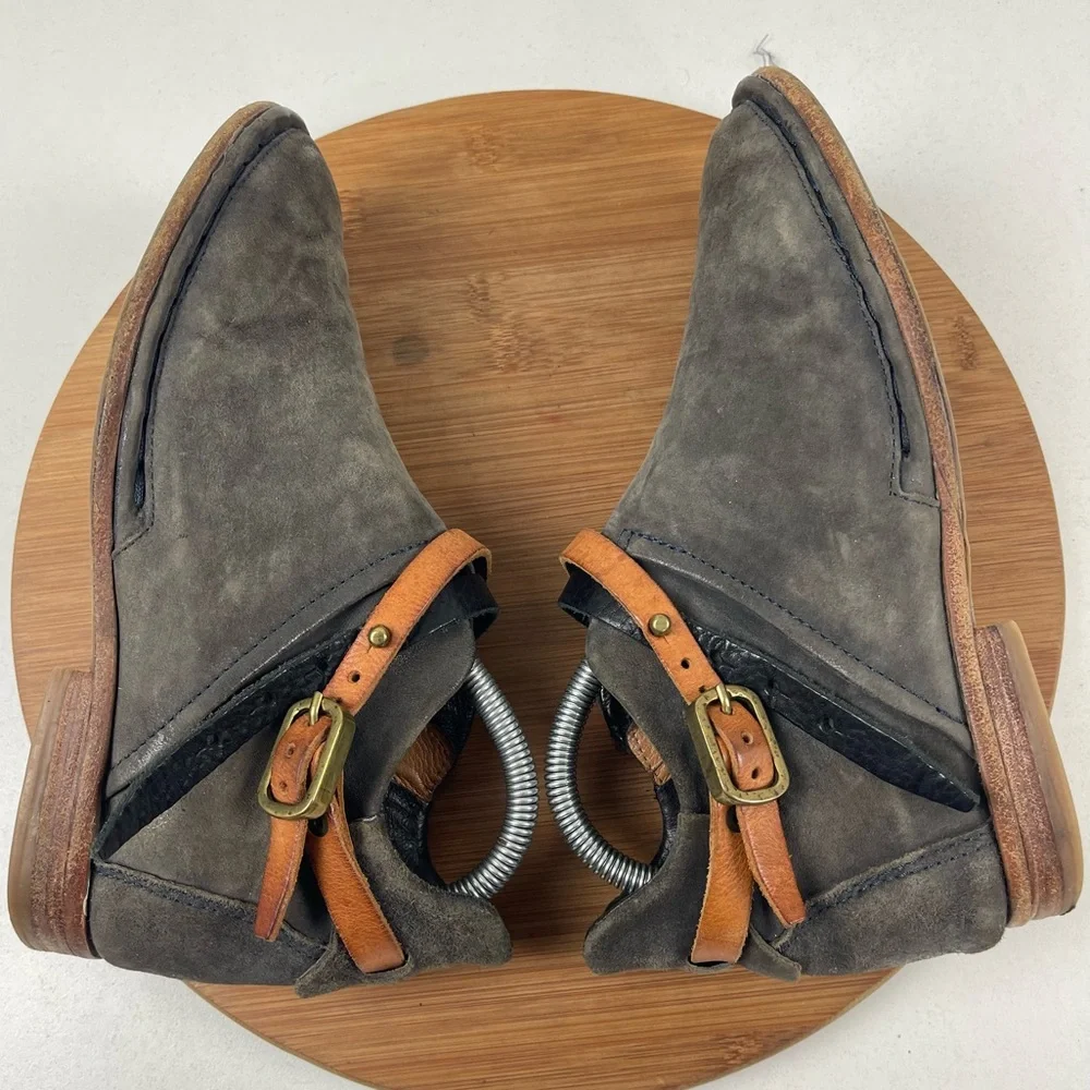 A.S.98 Black Suede Ankle Booties with Tan Strap